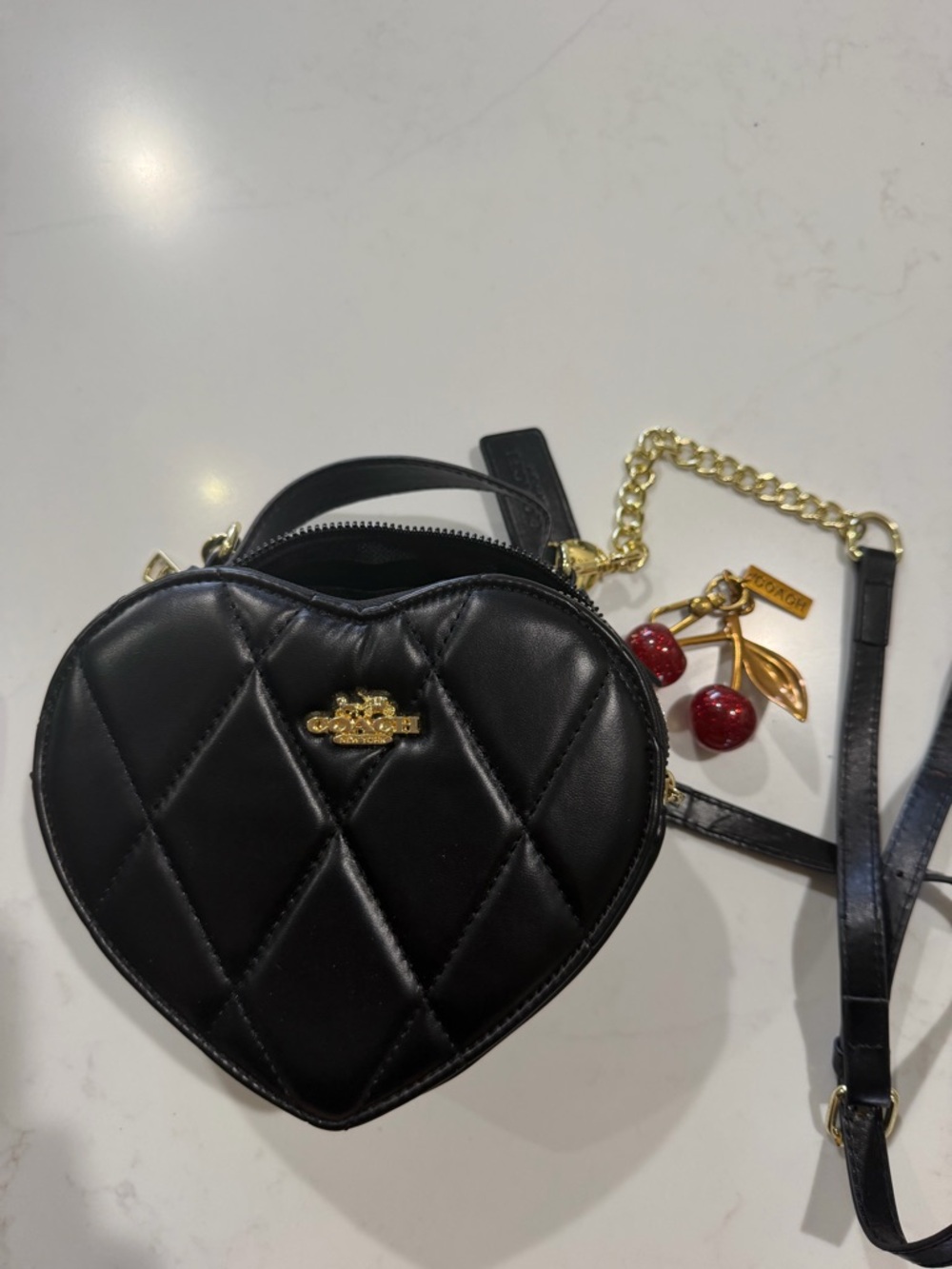 Coach Black Quilted Heart Mini Crossbody with Coin Pouch - Picture 2 of 5